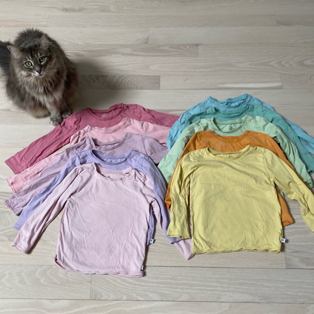 10 different color Organic Honest Company Long Sleeve Shirts 3T